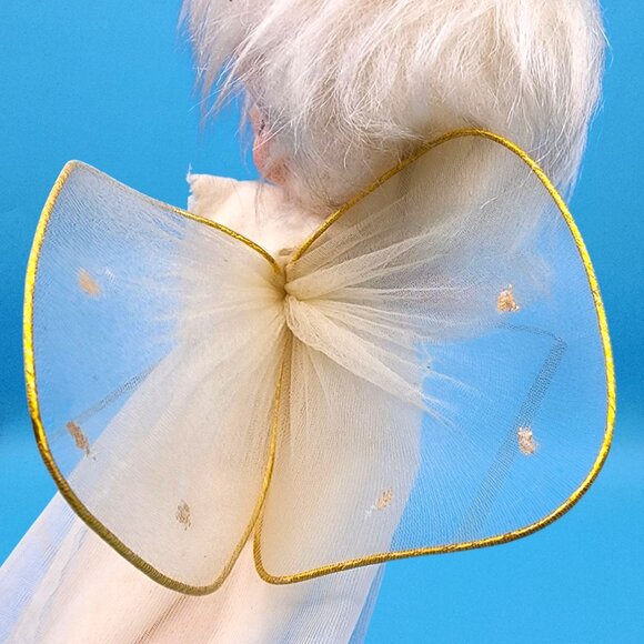 Vintage White Hair Pixie Angel Ornament Japan Organza Dress Tulle Wings 1960s - Picture 9 of 14